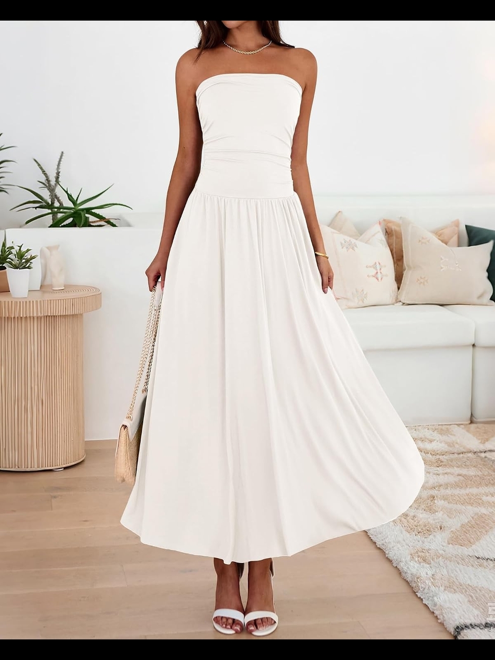 BTFBM Summer Maxi Dresses Strapless Ruched Tube Top Flowy Beach - Picture 10 of 12
